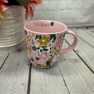 NWT prima design Pink retro Floral Cat Lover Mug PURR MAMA cat mom polka dot